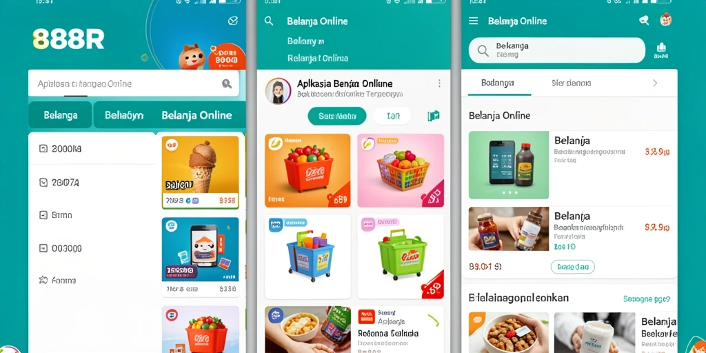 Tampilan antarmuka pengguna aplikasi 888R untuk Belanja Online.