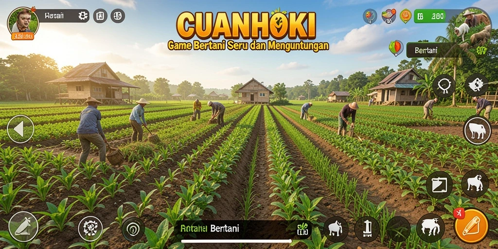 Antarmuka <strong>CUANHOKI</strong> menunjukkan keindahan kebun dan hasil panen yang melimpah.