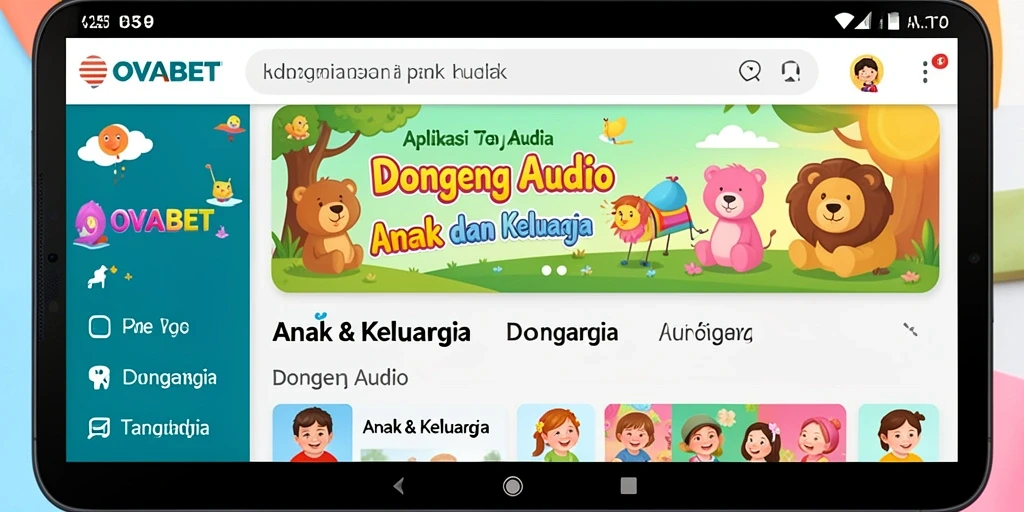 Tampilan antarmuka OVABET dengan pilihan dongeng audio.