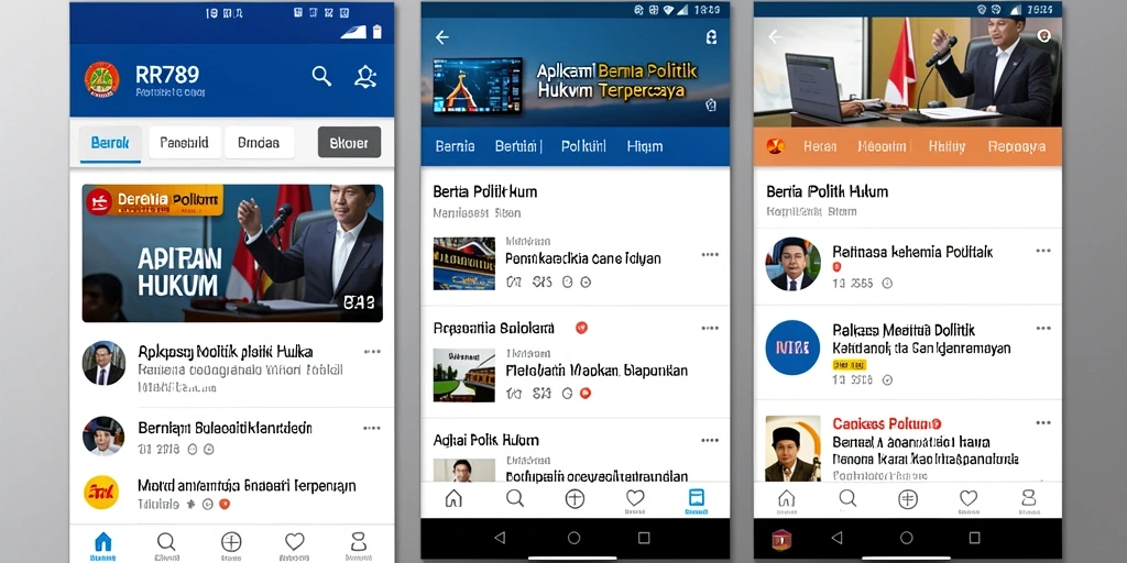 Antarmuka aplikasi RR789 yang menampilkan berita politik dan hukum.