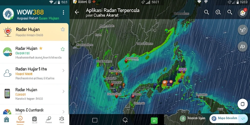 Tampilan utama aplikasi WOW388 dengan fitur Radar Hujan yang interaktif.